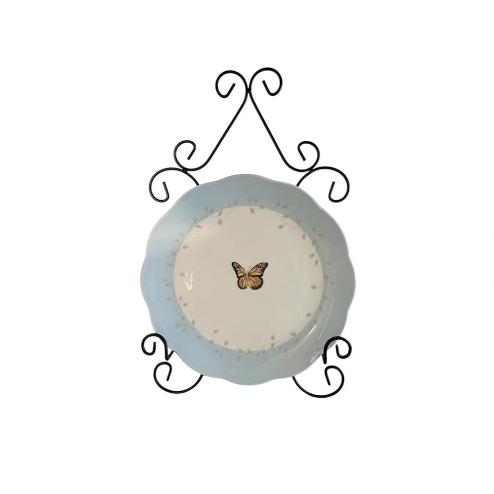 Three Black Iron Scrollwork Display Stands for Plates, Photos, or Artwork.